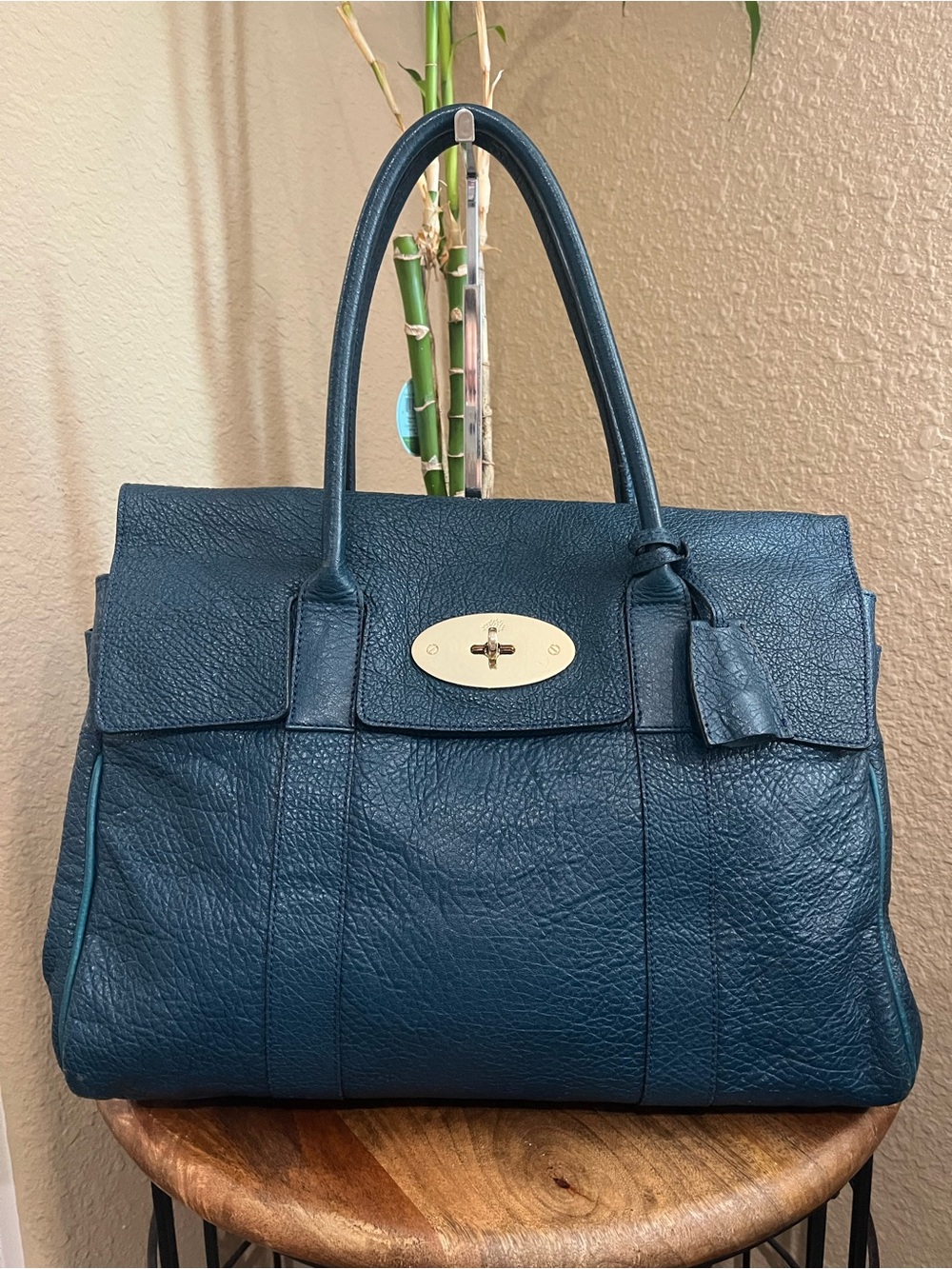 MULBERRY GRAINED PETROL BLUE LEATHER BAYSWATER